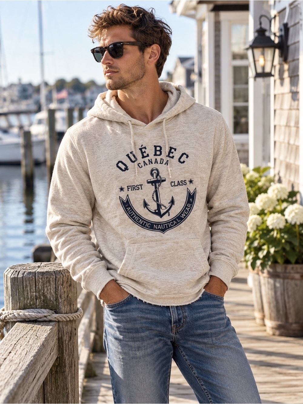 MV Sport NWT Nautical Graphic Hoodie Men’s Medium Oatmeal Quebec Canada